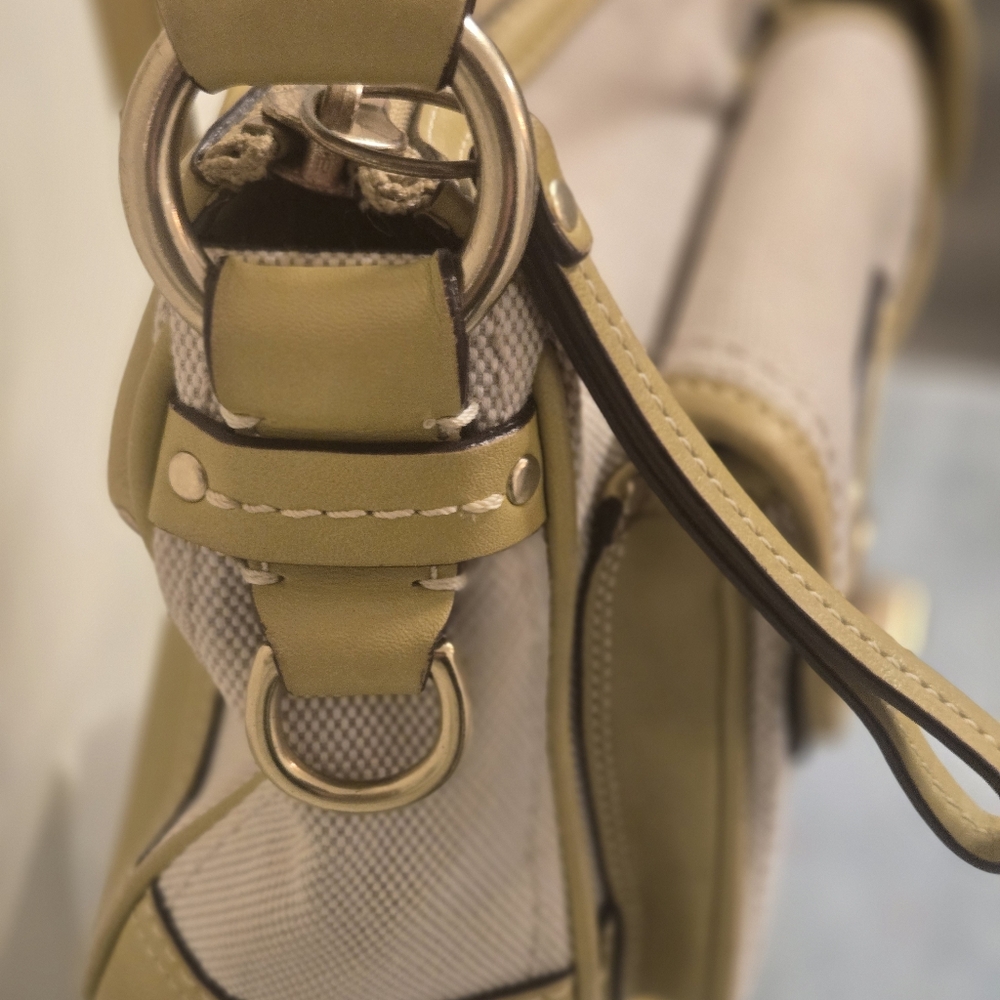 Coach Double turn lock satchel Y2K Yellowish green leather trim - Picture 6 of 16